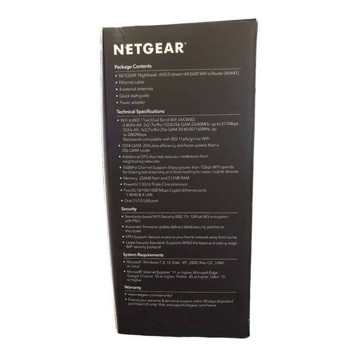 Netgear Nighthawk AX5 5-Stream WiFi 6 Router, Black (AX 3600-RAX41)