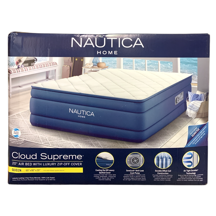 Nautica Home "Cloud Supreme" 20" Air Bed with Luxury Zip-Off Cover, Queen