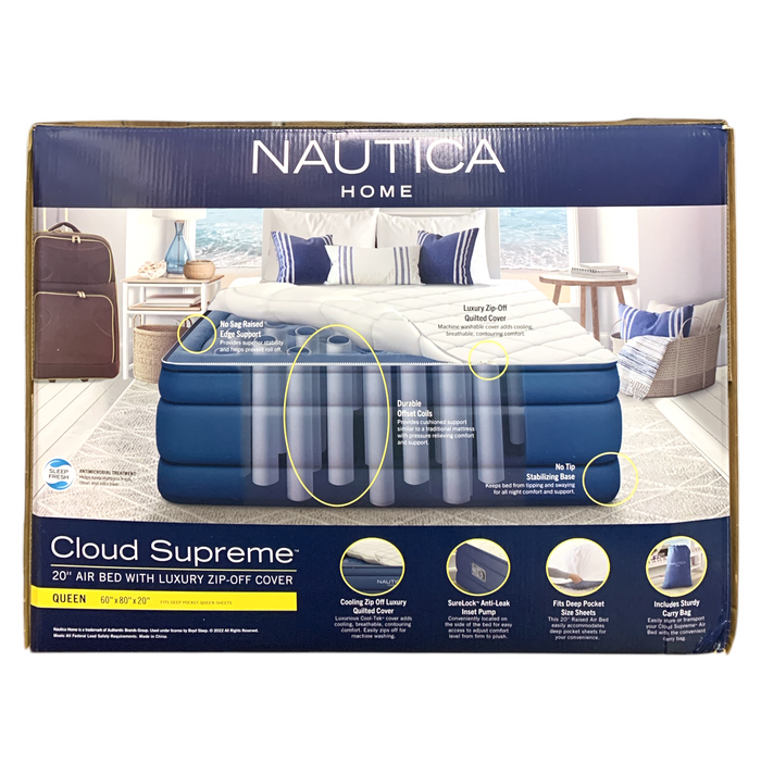 Nautica Home "Cloud Supreme" 20" Air Bed with Luxury Zip-Off Cover, Queen