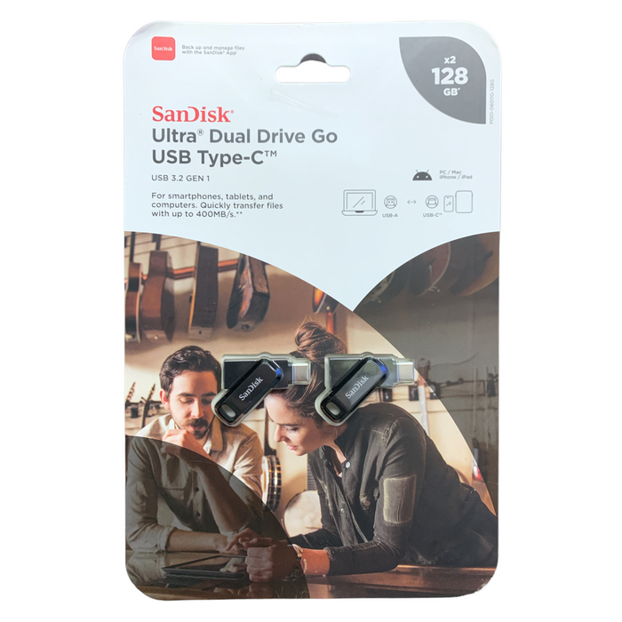 SanDisk Ultra Dual Drive Go USB Type-C Flash Drive 2-Pack, USB 3.2 Gen 1, 128GB