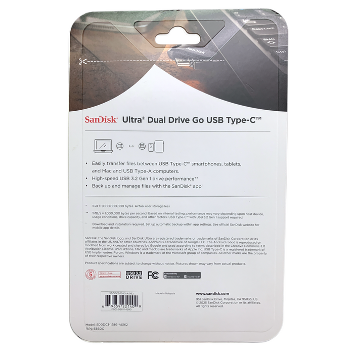 SanDisk Ultra Dual Drive Go USB Type-C Flash Drive 2-Pack, USB 3.2 Gen 1, 128GB