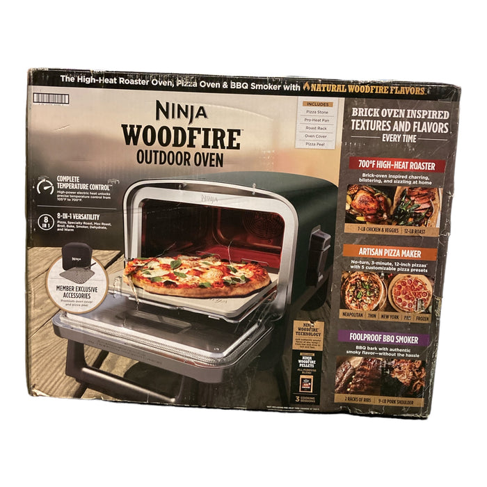 Ninja Woodfire 8-in-1 Outdoor Electric Pizza Oven 700°F High-Heat Roaster