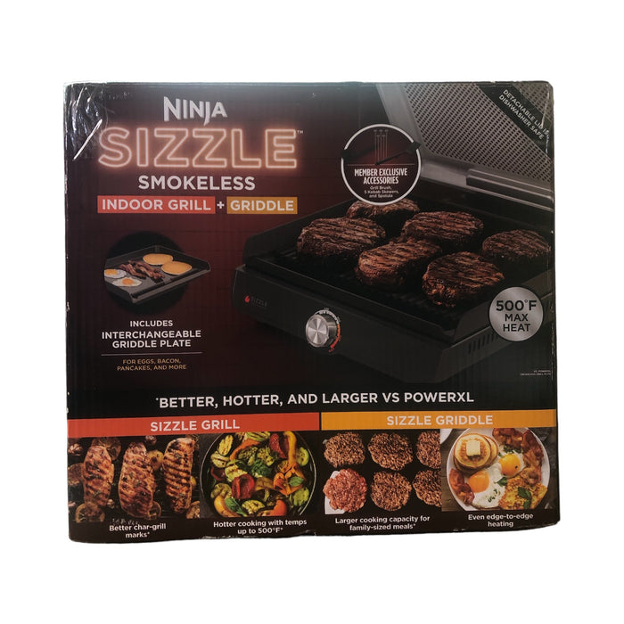 Ninja Sizzle Smokeless Indoor Grill & Griddle with Brush, Skewers, and Spatula