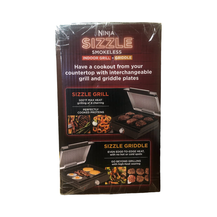 Ninja Sizzle Smokeless Indoor Grill & Griddle with Brush, Skewers, and Spatula