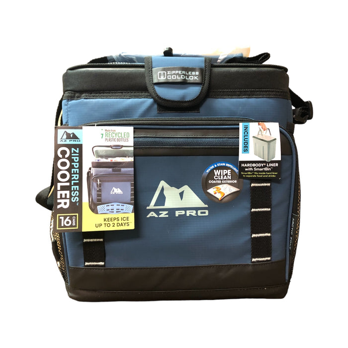 AZ Pro 16-Can Zipperless Cooler with Hardbody liner and SmartBin, Navy/Aqua