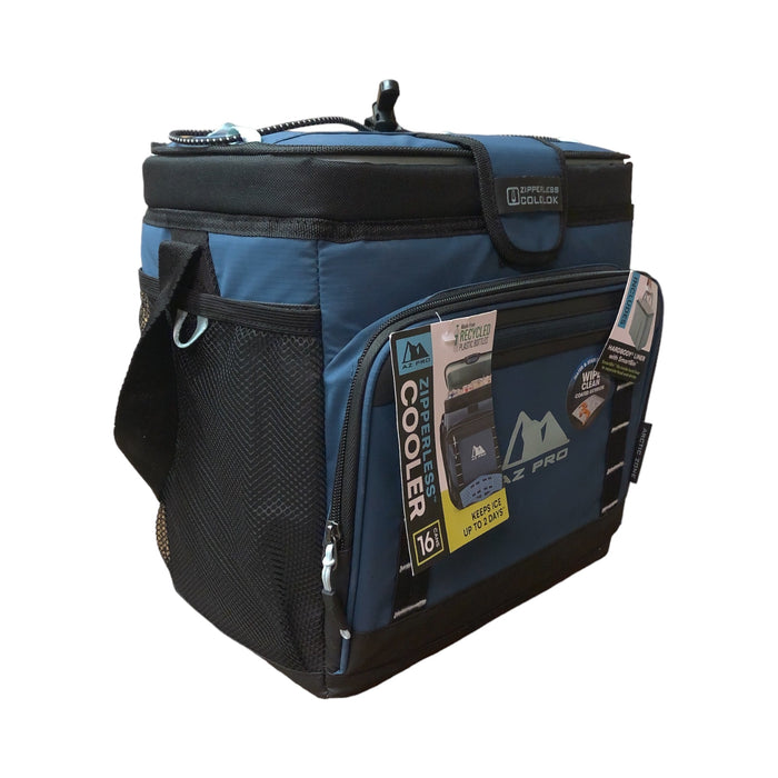 AZ Pro 16-Can Zipperless Cooler with Hardbody liner and SmartBin, Navy/Aqua