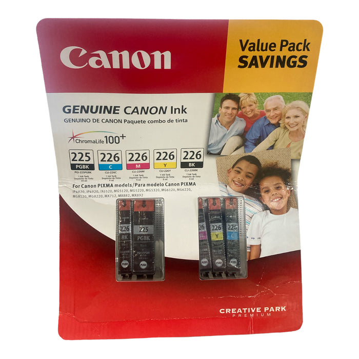 Canon PGI-225/CLI-226 Ink Tank Cartridge, Black/Cyan/Magenta/Yellow (5 pk.)