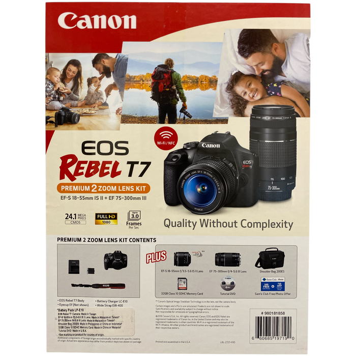 Canon EOS T7 24.1MP Digital SLR w/ EF-S 18-55mm IS Lens, 70-300mm Lens