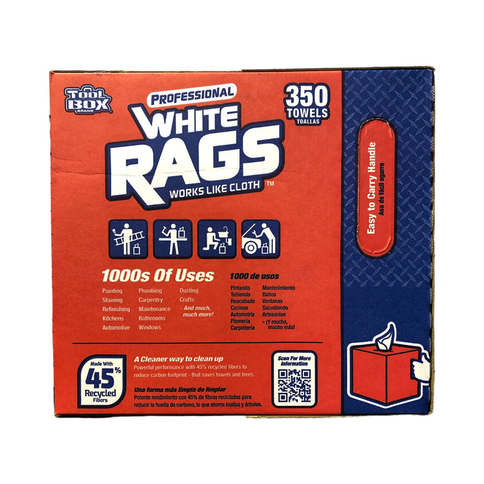 TOOLBOX Professional White Shop Rags, Center Pull, Disposable Towels (350 ct)