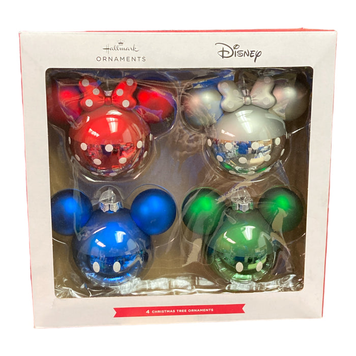 Hallmark Set Of 4 Glass Disney Ornaments 2023- Mickey And Minnie