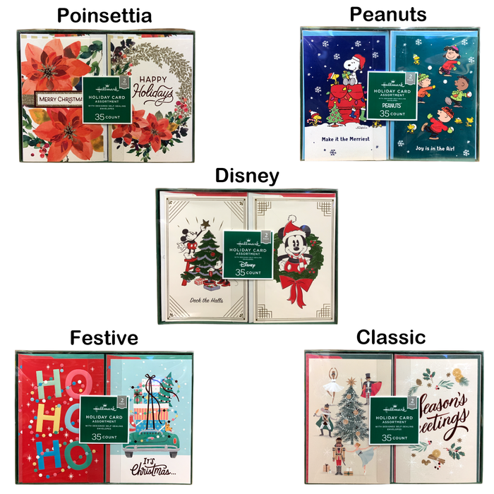 Hallmark Holiday Card Assortment 2-Pack, 35 Cards & Designed Self-Seal Envelopes