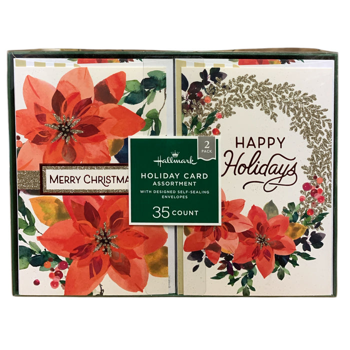 Hallmark Holiday Card Assortment 2-Pack, 35 Cards & Designed Self-Seal Envelopes