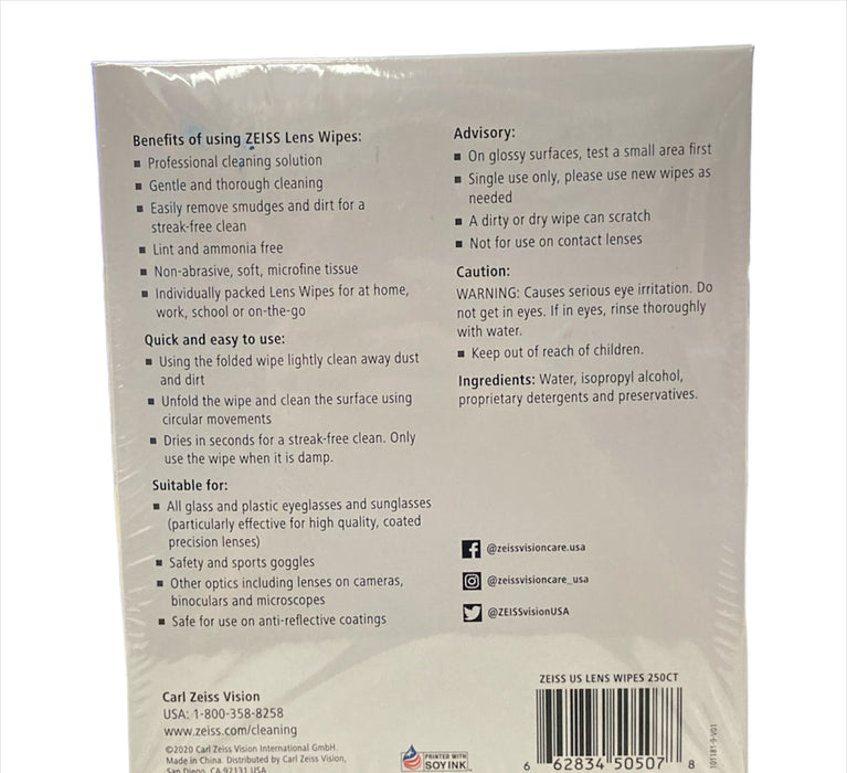 ZEISS Pre-Moistened Eyeglass Lens Cleaning Wipes (250 ct.)