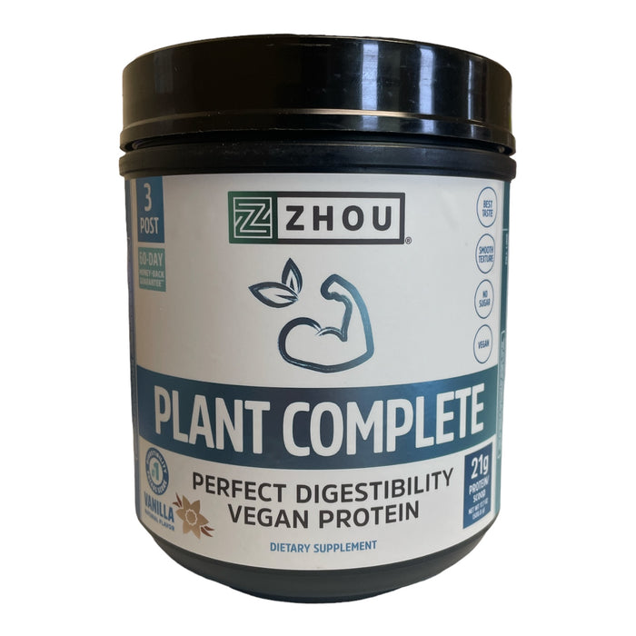 Zhou Nutrition Plant Based Vegan Protein Powder, Vanilla, 21g Protein/Scoop