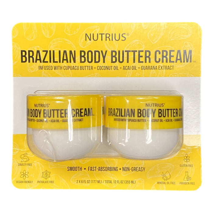 Nutrius Brazilian Body Butter Cream Infused with Cupuacu Butter (6oz, 2 Pack)