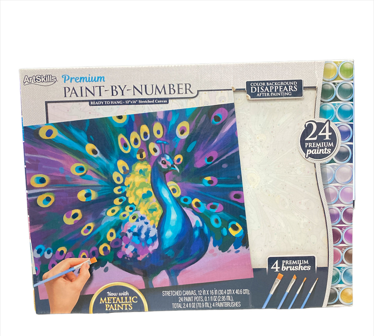 ArtSkills 12 x16 Paint by Number Art Kit, Peacock, 24 Paint Pots 4 Bru ...