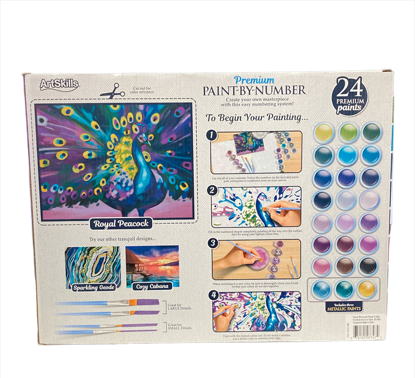 ArtSkills 12 x16 Paint by Number Art Kit, Peacock, 24 Paint Pots 4 Brushes