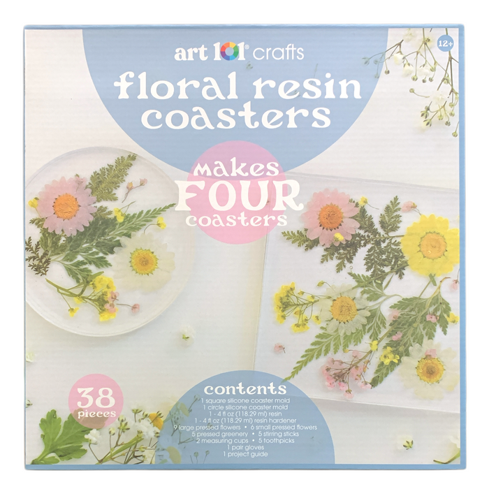 Art 101 Crafts 38-Piece Floral Resin Coaster Kit, Makes 4 Coasters