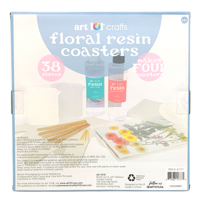 Art 101 Crafts 38-Piece Floral Resin Coaster Kit, Makes 4 Coasters