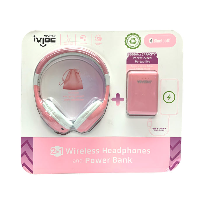 Vivitar iVibe 2-in-1 Wireless Headphones and Matching 5000mAh Capacity Powerbank