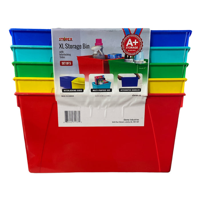 Storex Wide Book Bin, 14.5in. x 9.3in. x 11.7in.,Set of 5, Multicolor