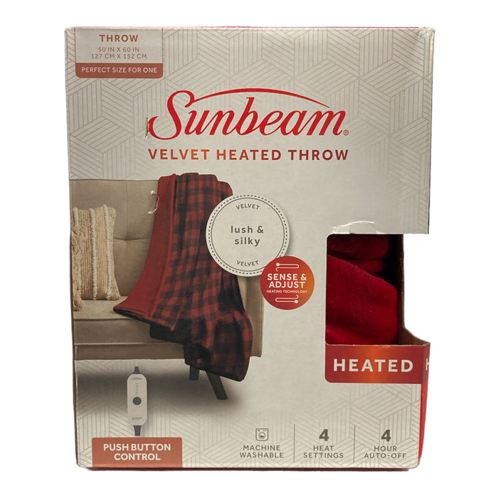 Sunbeam Velvet Heated Throw Blanket, 50" x 60", Ultra Soft, Auto Off