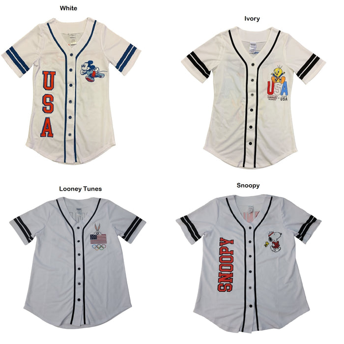 Licensed Women's Soft Short Sleeve Mesh Button Up Jersey Baseball Tee