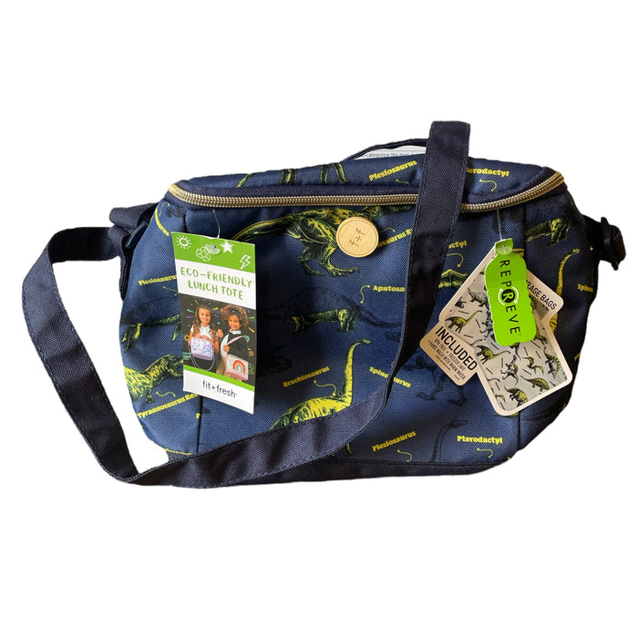 Fit + Fresh Repreve Eco Friendly Kid's Lunch Tote with 2 Storage Bags, Dinosaurs