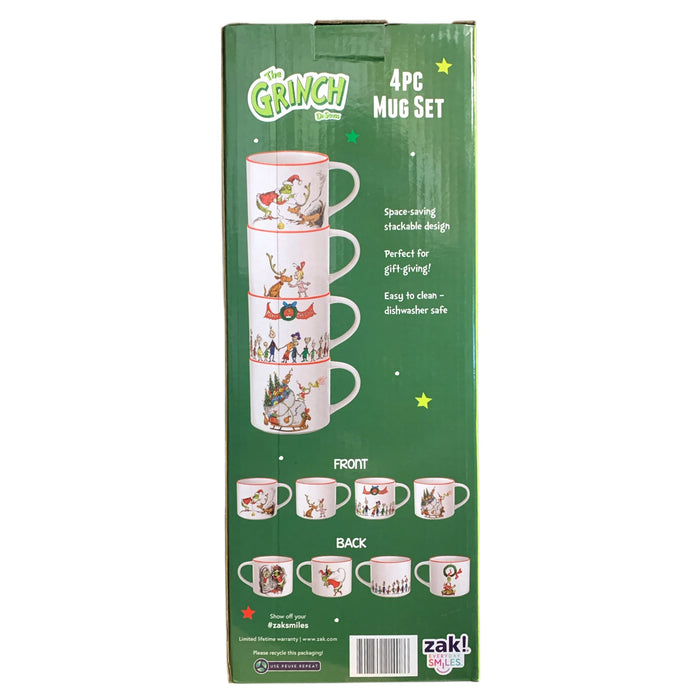 Zak Designs 15oz Stackable Ceramic Holiday Mug Set, 4pc