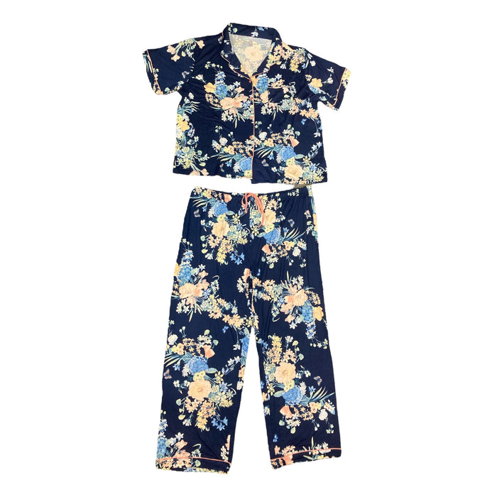 Flora Women's Short Sleeve Notch Collar and Pant Pajama Set, T90760