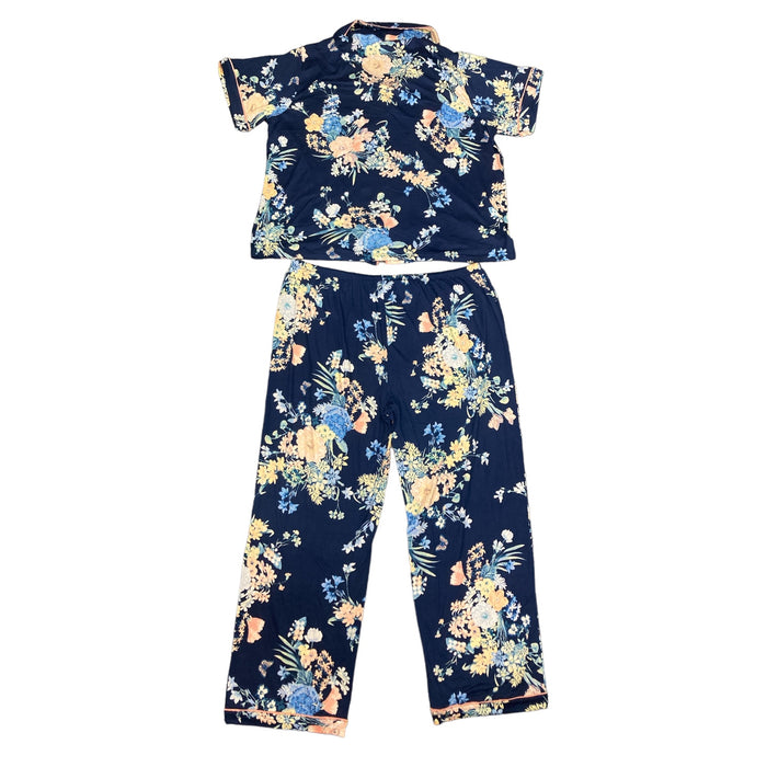 Flora Women's Short Sleeve Notch Collar and Pant Pajama Set, T90760