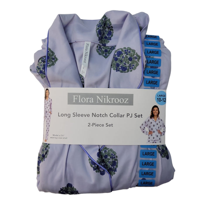 Flora Nikrooz Women's 2 Piece Long Sleeve Notch Collar and Pant Pajama Set