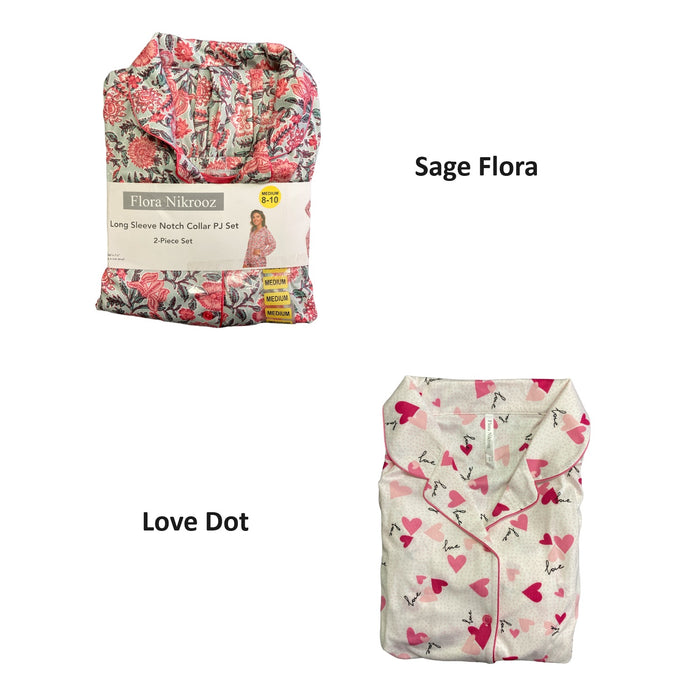 Flora Nikrooz Women's 2 Piece Long Sleeve Notch Collar and Pant Pajama Set