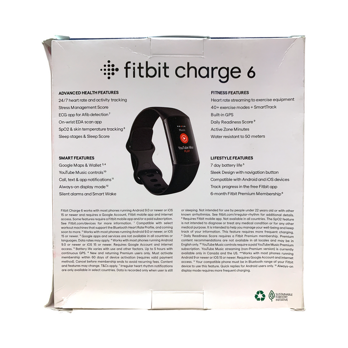 Fitbit Charge 6 Advanced Fitness & Health Tracker Bundle (Obisdian/Frost White)