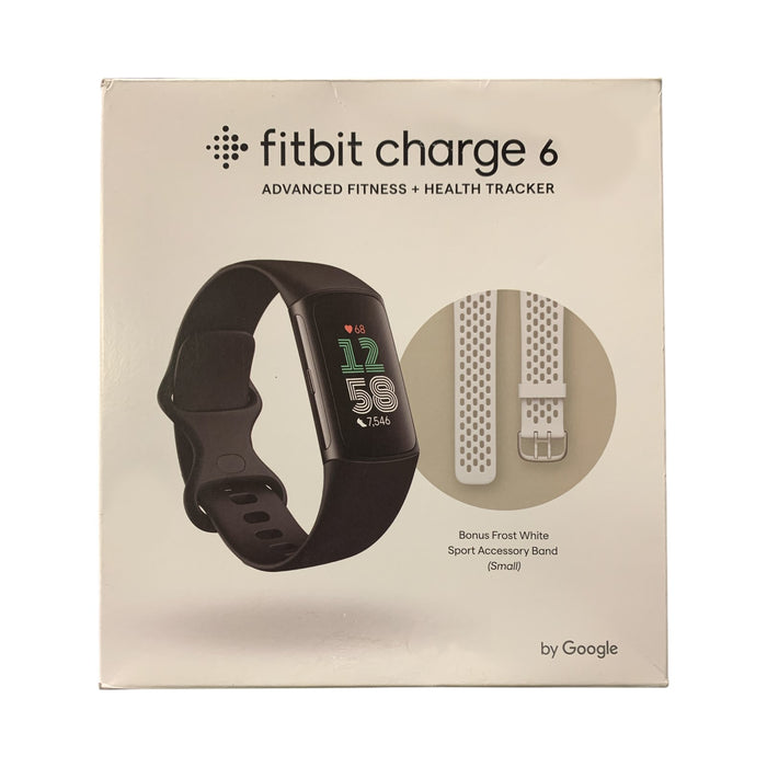 Fitbit Charge 6 Advanced Fitness and Health Tracker Bundle, Obsidian/Frost White