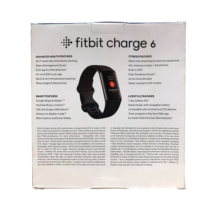 Fitbit Charge 6 Advanced Fitness and Health Tracker Bundle, Obsidian/Frost White