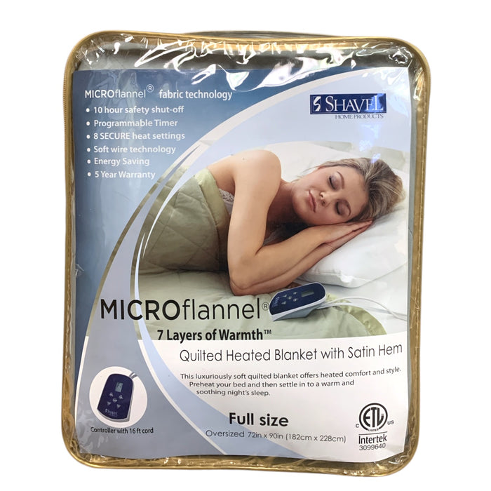 Shavel Home Products Micro Flannel Quilted Heated Blanket with Satin Hem, Full