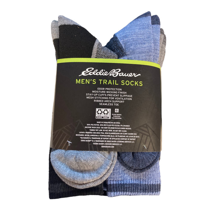 Eddie Bauer Men's Odor Control Moisture Wicking Arch Support Trail Socks, 6 Pk