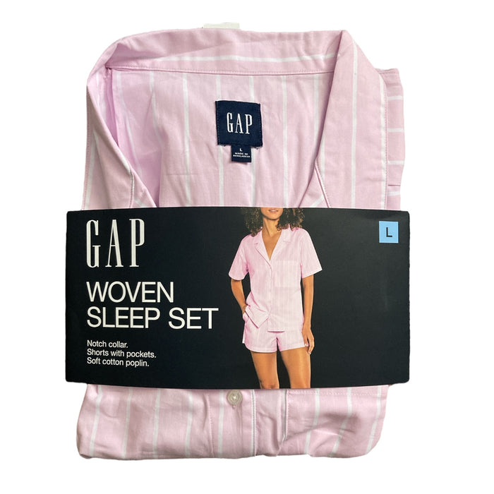 GAP Ladies Soft Cotton Poplin Short Sleeve Notch Collar Woven Sleep Set, GP004095