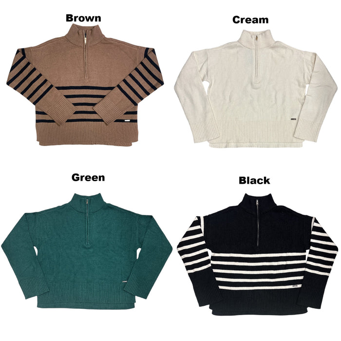 DKNY Womens Quarter Zip Pullover Sweater, Mock Neck, Ribbed Hem, Cuffs and Neck