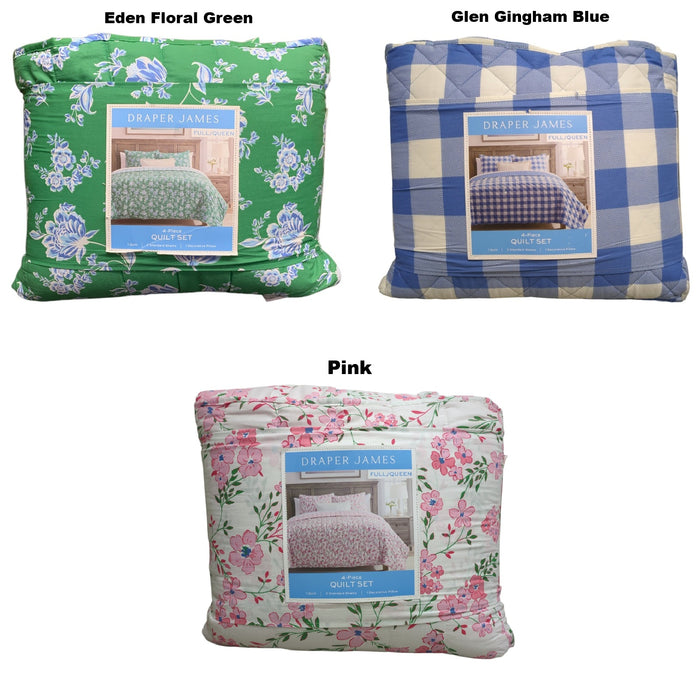 Draper James 4-Piece Reversible Cotton/Polyester Quilt Set, Full/Queen