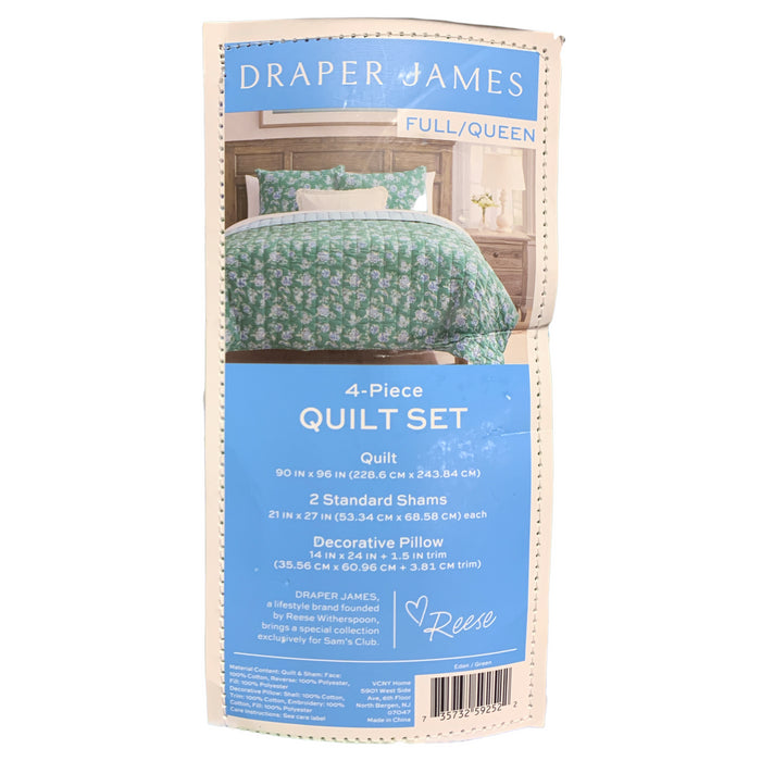 Draper James 4-Piece Reversible Cotton/Polyester Quilt Set, Full/Queen
