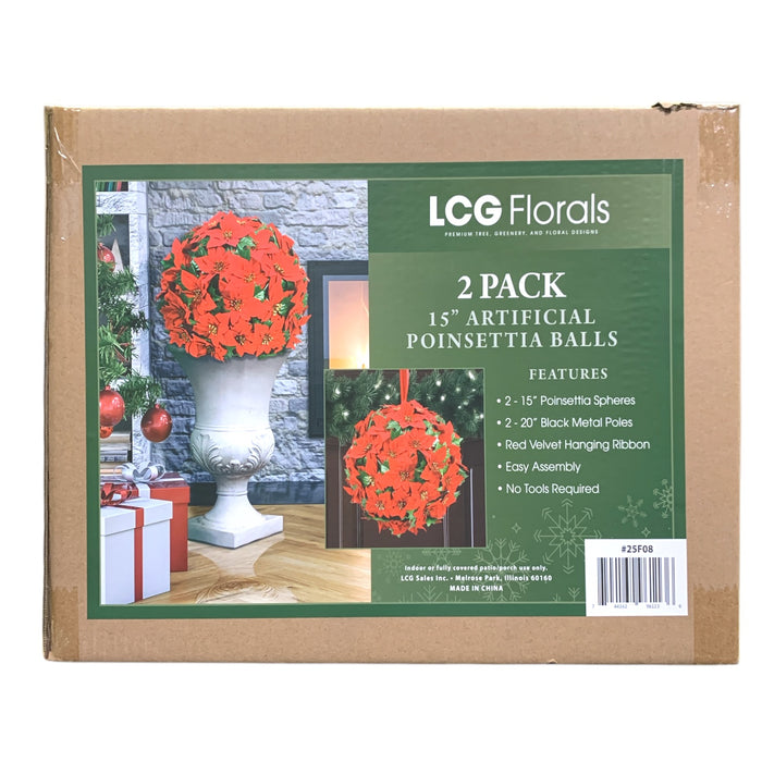 LCG Florals Premium Decorative 15 Inch Artificial Poinsettia Balls, 2 Pack