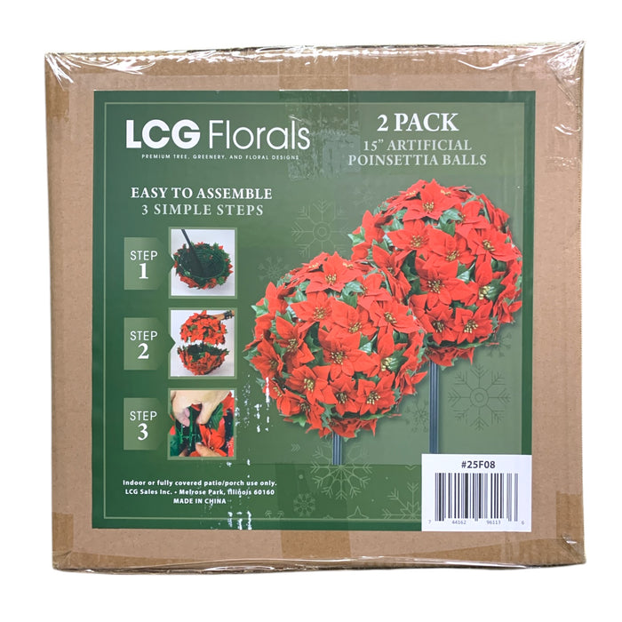 LCG Florals Premium Decorative 15 Inch Artificial Poinsettia Balls, 2 Pack
