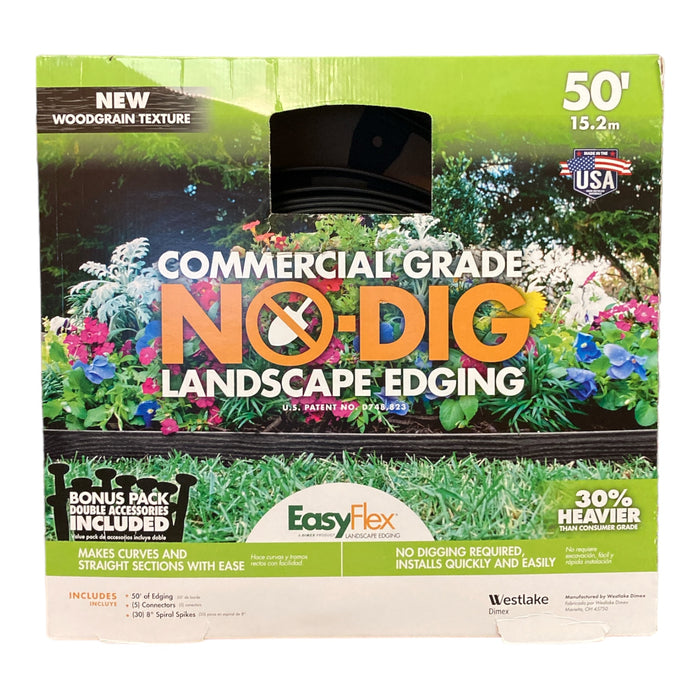 EasyFlex Commercial Grade No-Dig Landscape Edging, Black, 50' x 2.25"W x 1.25"H