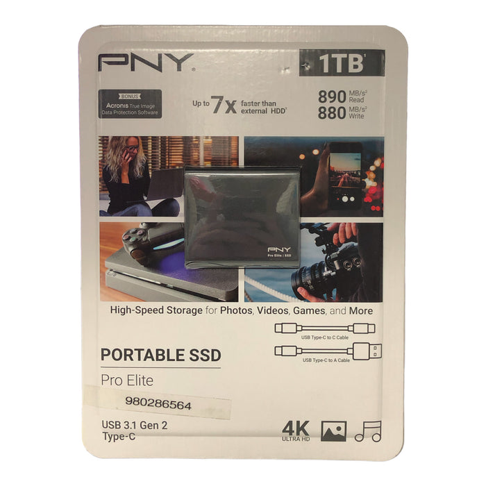 PNY Pro Elite CS2060 1TB Portable External SSD - Dark Grey