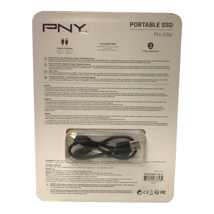 PNY Pro Elite CS2060 1TB Portable External SSD - Dark Grey