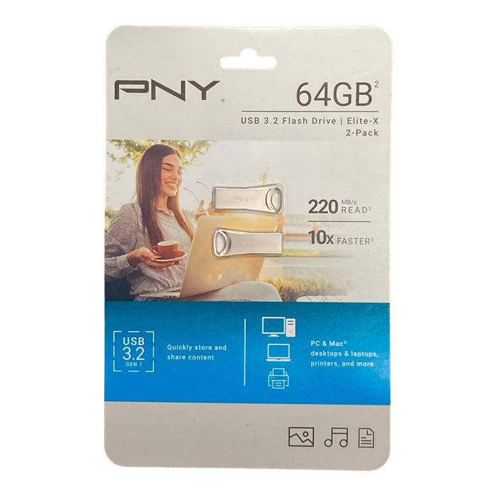 PNY 64GB Elite USB 3.2 Flash Drive - 220MB/s (2 Pack)