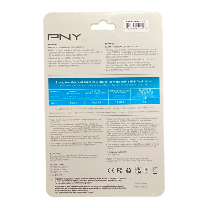 PNY 64GB Elite USB 3.2 Flash Drive - 220MB/s (2 Pack)