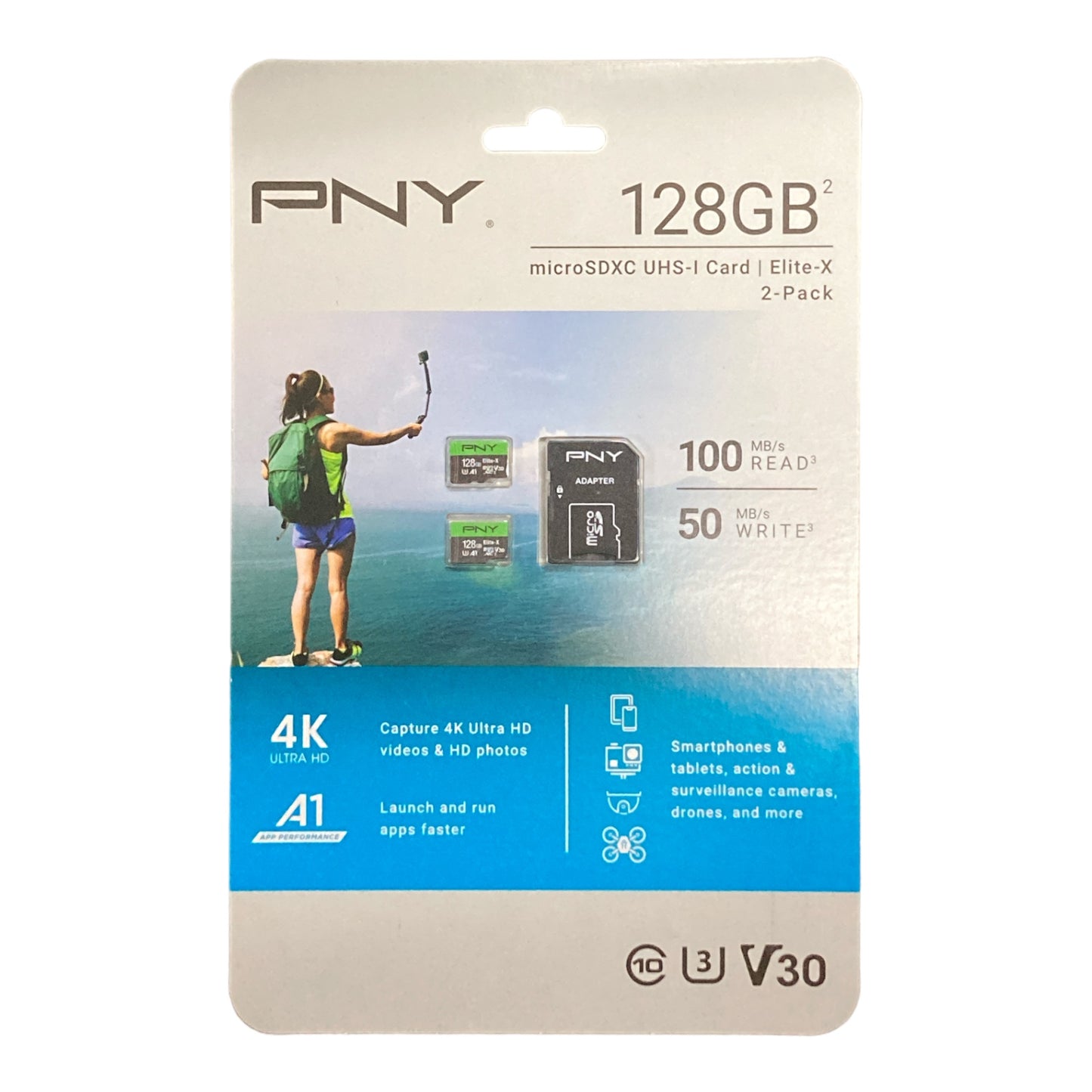PNY Elite-X (128GB, 2 Pk) microSDXC USH-I/U3 Class 10 V30, 100MB/s with Adapter